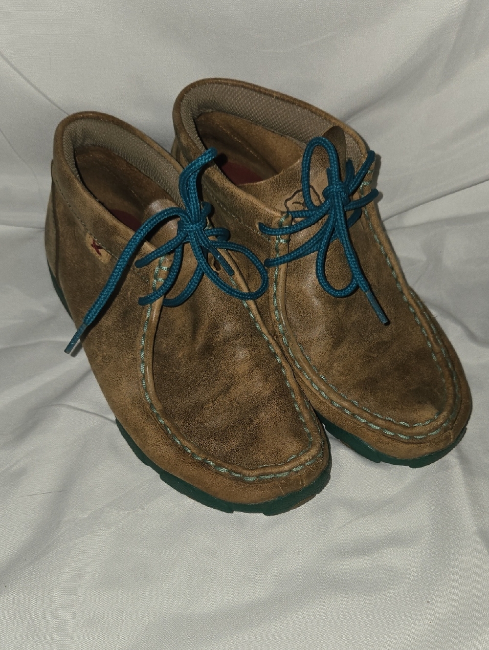 Twisted X Kids Brown Suede Moccasins with Teal Laces